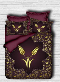 L'essentiel linge de maison 141 Juego Funda Nórdica Doble 200x220 cm, Micro satén y Algodón, Estampado 3D Granate y Dorado